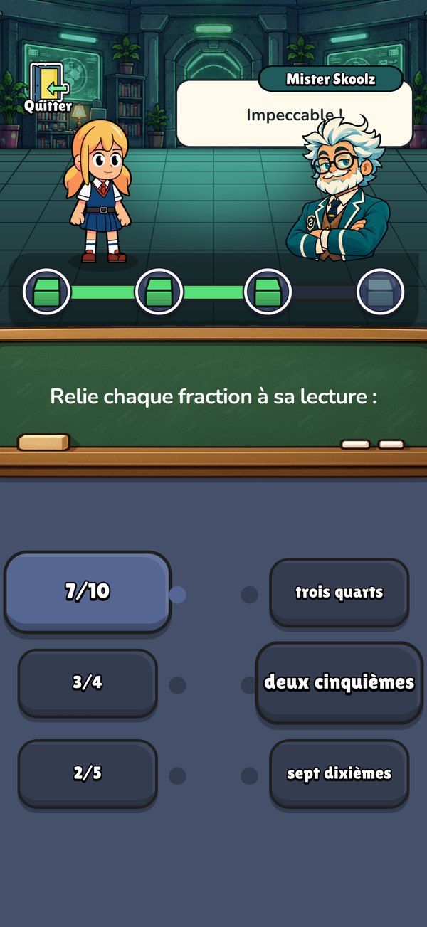 Question à relier : chaque fraction avec sa lecture