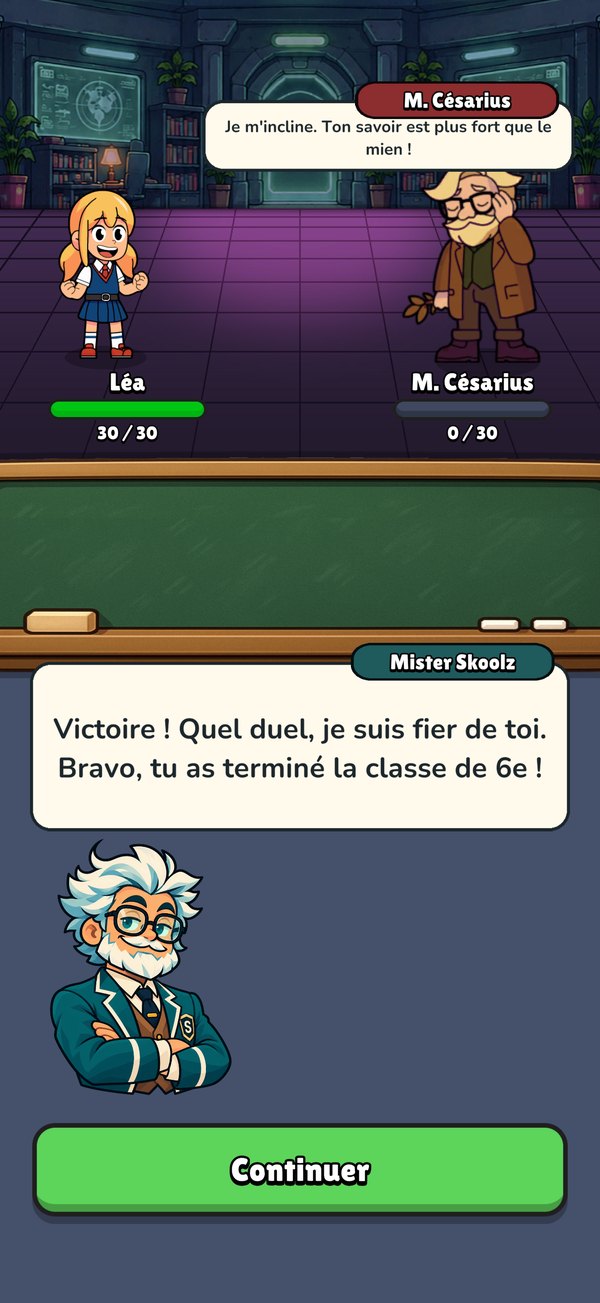 Mister Skoolz félicite l'élève : classe de 6e terminée
